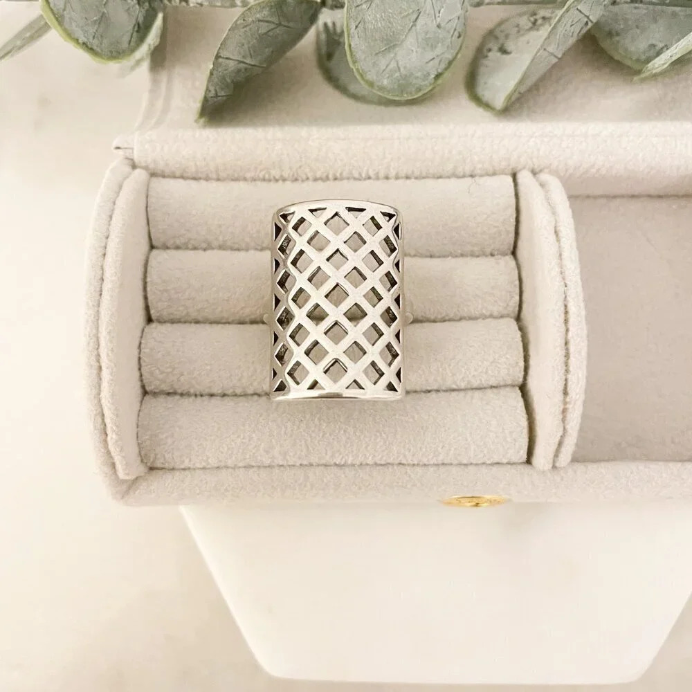 925 Sterling Silver Large Rectangle Ring Chunky T… - image 4